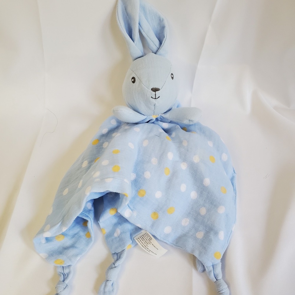 Parents Choice Polka Dot Muslin Bunny‎ Rabbit Lovey Security Blanket Rattle Blue